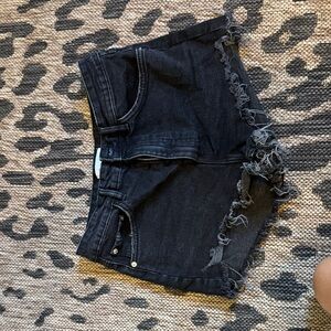 Zara Black Denim Frayed Hem Shorts